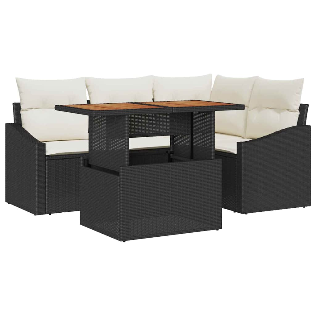 Garten-Sofa-Set mit Speicher 5 pcs Schwarz Poly Rattan
