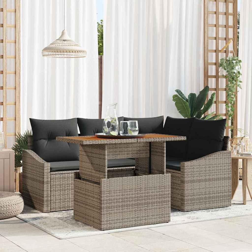 Garten-Sofa-Set mit Speicher 5 pcs Schwarz Poly Rattan