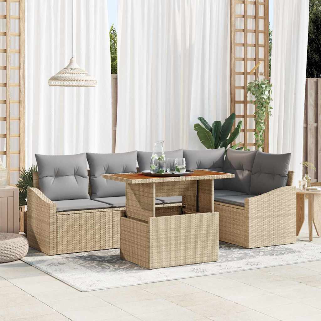 Garten-Sofa-Set mit Speicher 6 pcs Schwarz Poly Rattan