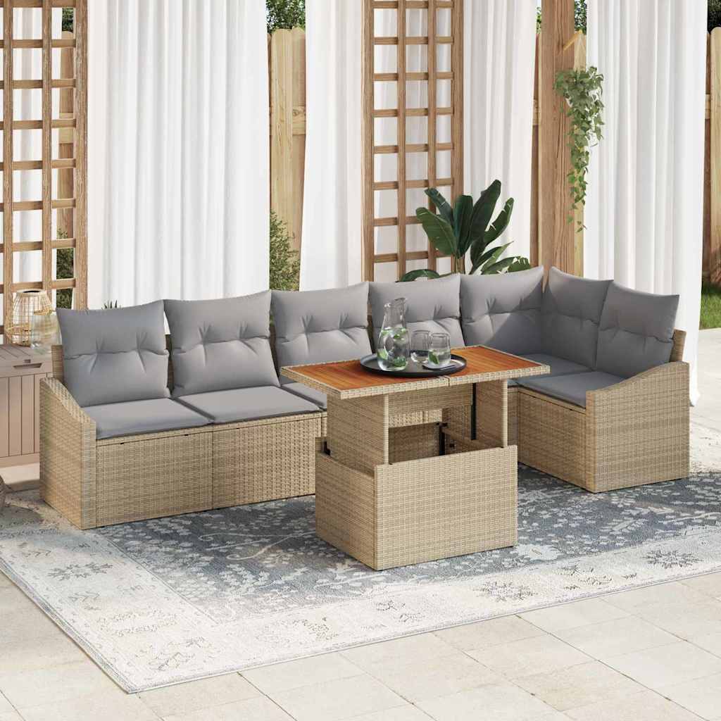 Garten-Sofa-Set mit Speicher 7 pcs Schwarz Poly Rattan