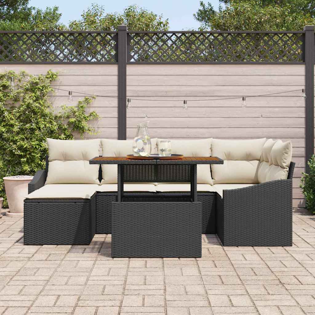 Garten-Sofa-Set mit Speicher 7 pcs Schwarz Poly Rattan