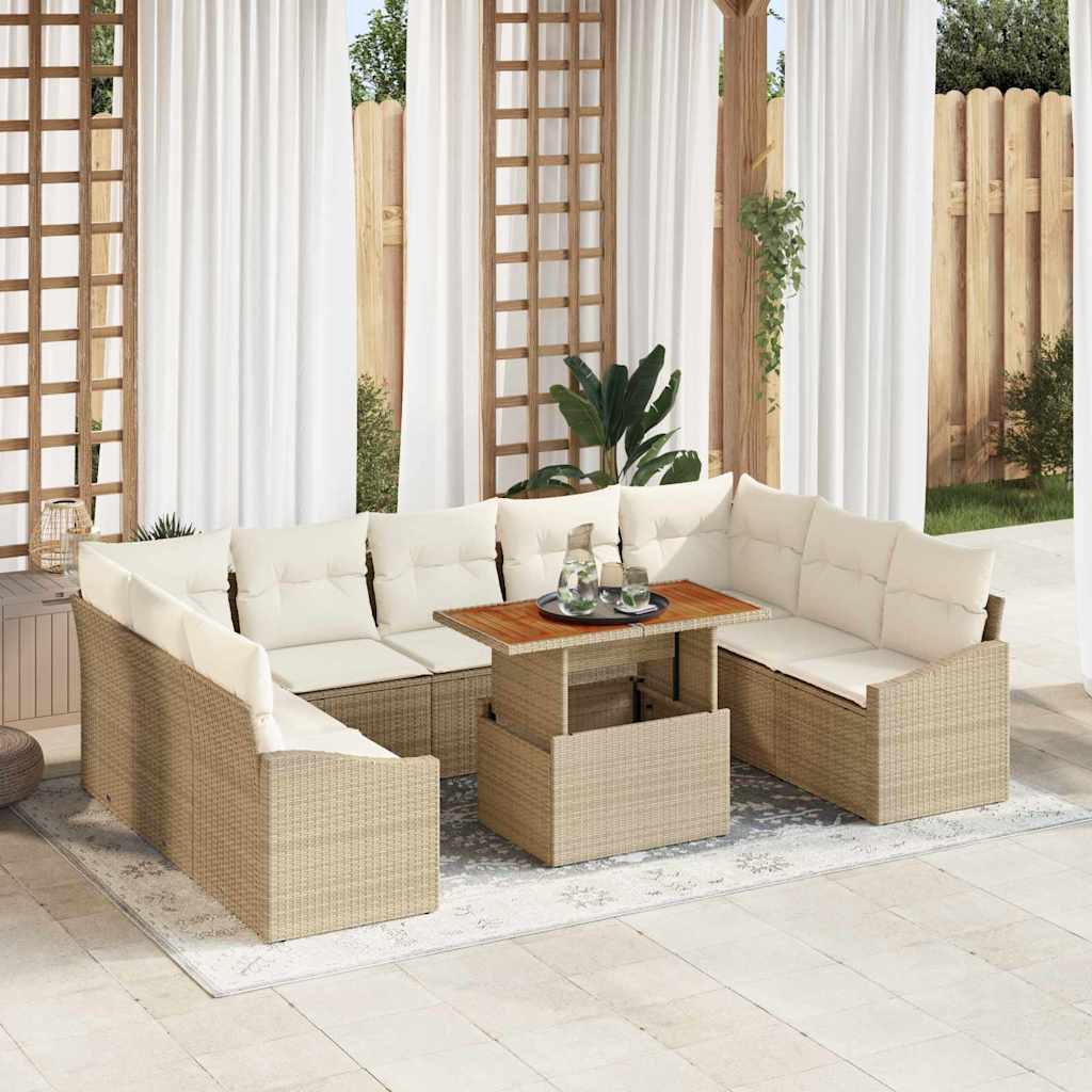 Garten-Sofa-Set mit Speicher 10 pcs Schwarz Poly Rattan