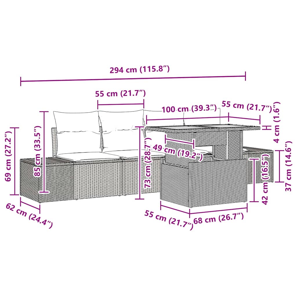 Garten-Sofa-Set mit Speicher 5 pcs Schwarz Poly Rattan