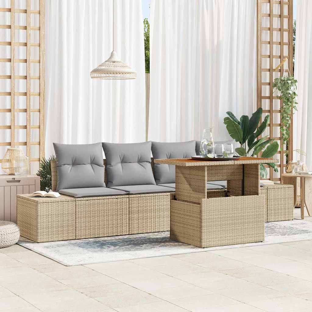 Garten-Sofa-Set mit Speicher 5 pcs Schwarz Poly Rattan