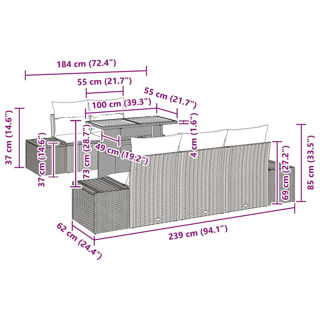 Garten-Sofa-Set mit Speicher 6 pcs Schwarz Poly Rattan