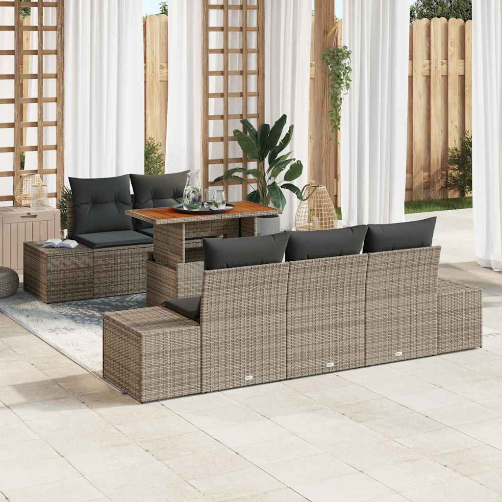 Garten-Sofa-Set mit Speicher 6 pcs Schwarz Poly Rattan