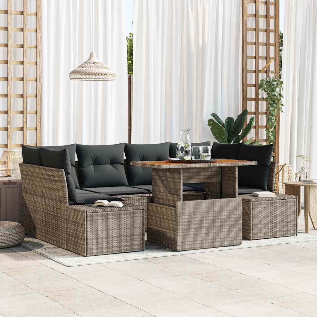 Garten-Sofa-Set mit Speicher 7 pcs Schwarz Poly Rattan