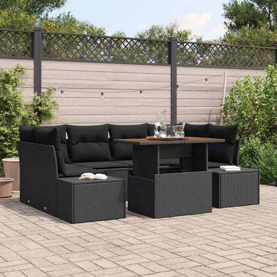 Garten-Sofa-Set mit Speicher 7 pcs Schwarz Poly Rattan