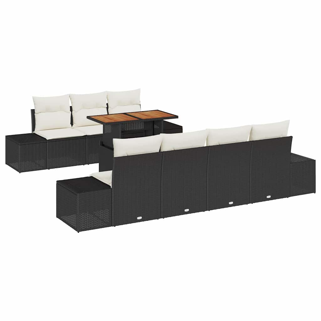 Garten-Sofa-Set mit Speicher 8 pcs Schwarz Poly Rattan