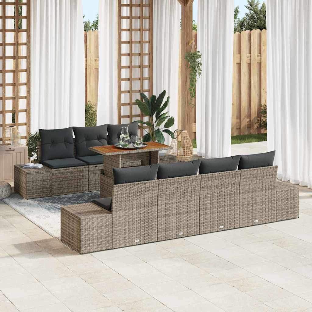 Garten-Sofa-Set mit Speicher 8 pcs Schwarz Poly Rattan