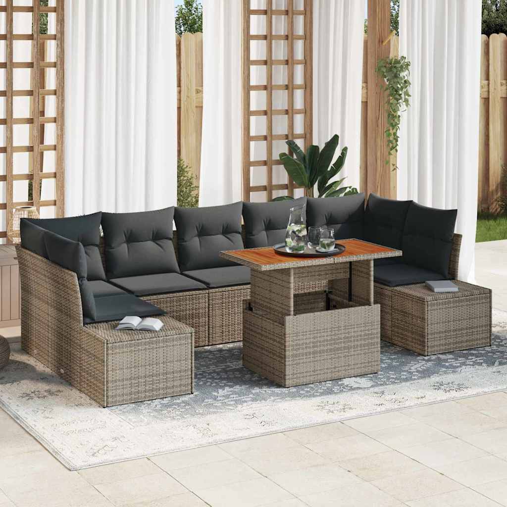 Garten-Sofa-Set mit Speicher 8 pcs Schwarz Poly Rattan