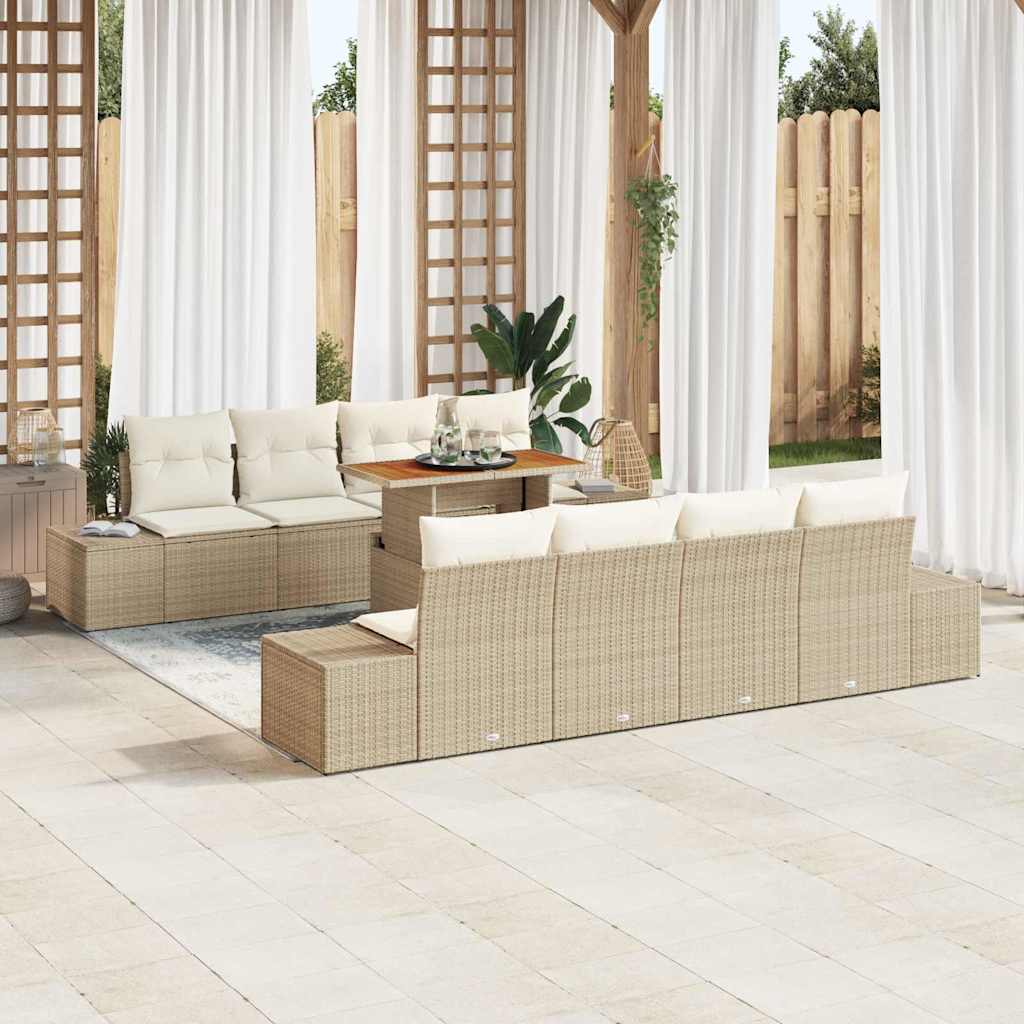 Garten-Sofa-Set mit Speicher 9 pcs Schwarz Poly Rattan
