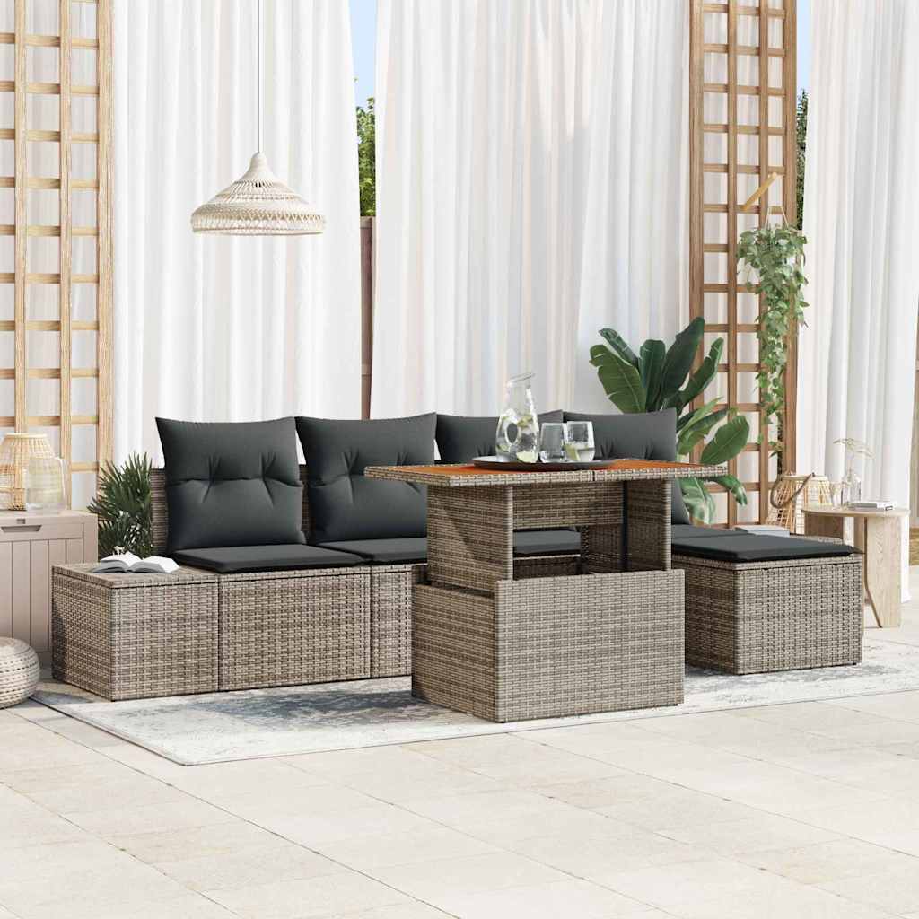 Garten-Sofa-Set mit Speicher 6 pcs Schwarz Poly Rattan