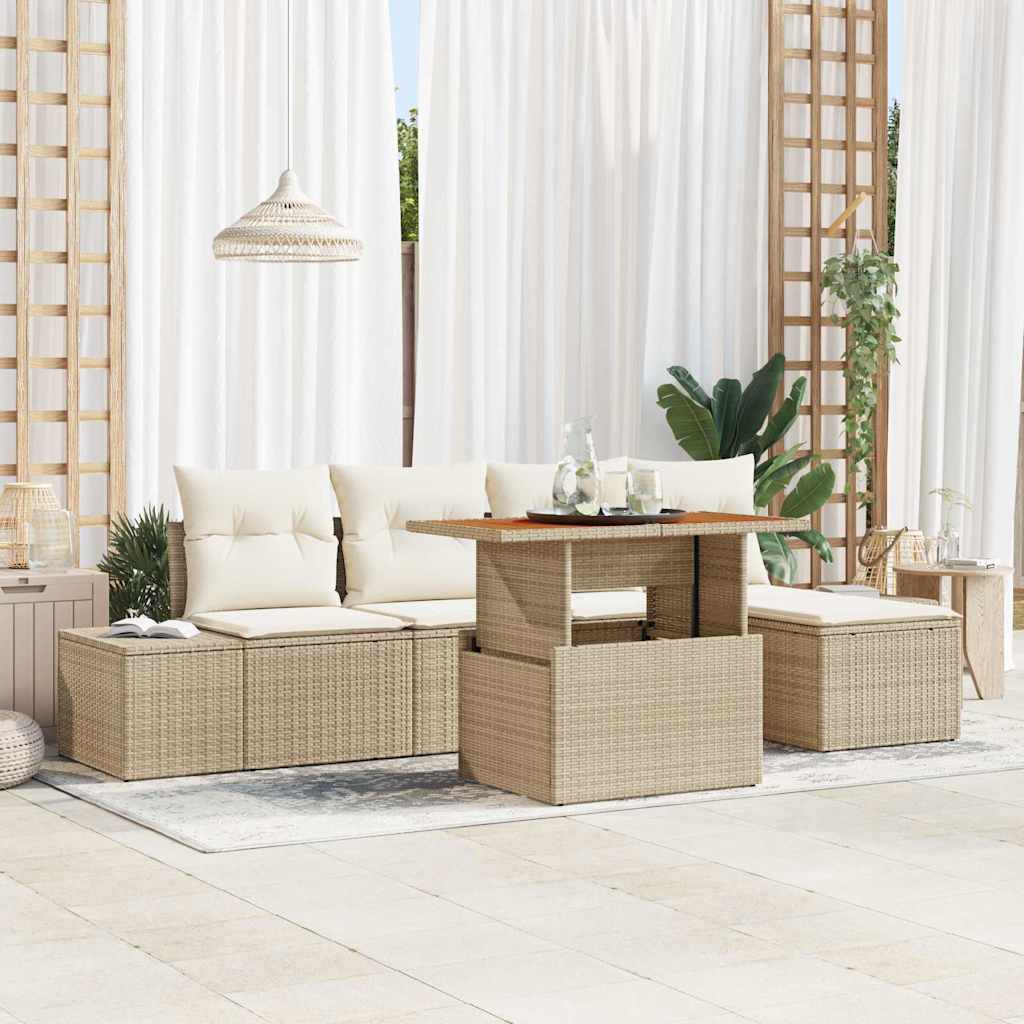 Garten-Sofa-Set mit Speicher 6 pcs Schwarz Poly Rattan