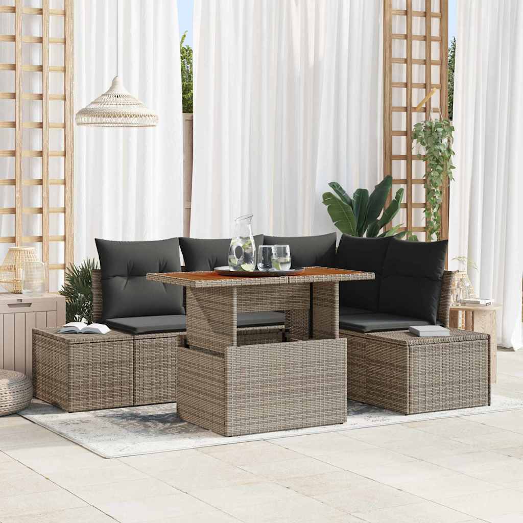 Garten-Sofa-Set mit Speicher 5 pcs Schwarz Poly Rattan