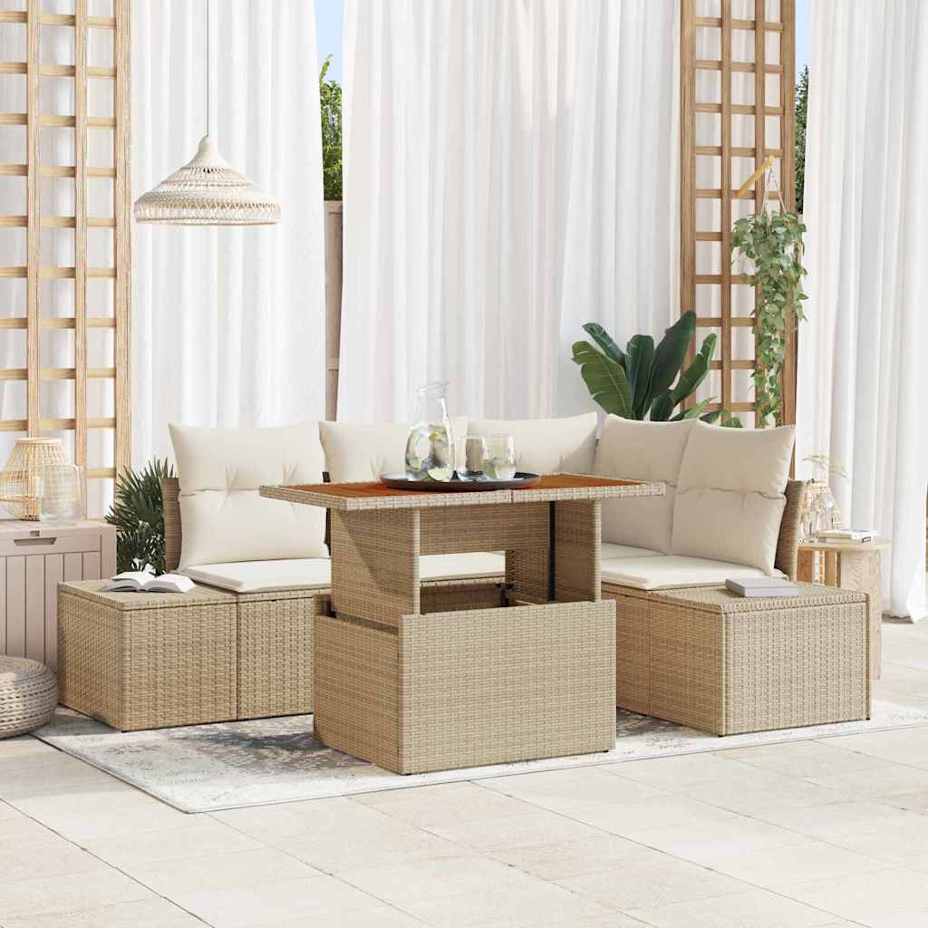 Garten-Sofa-Set mit Speicher 5 pcs Schwarz Poly Rattan