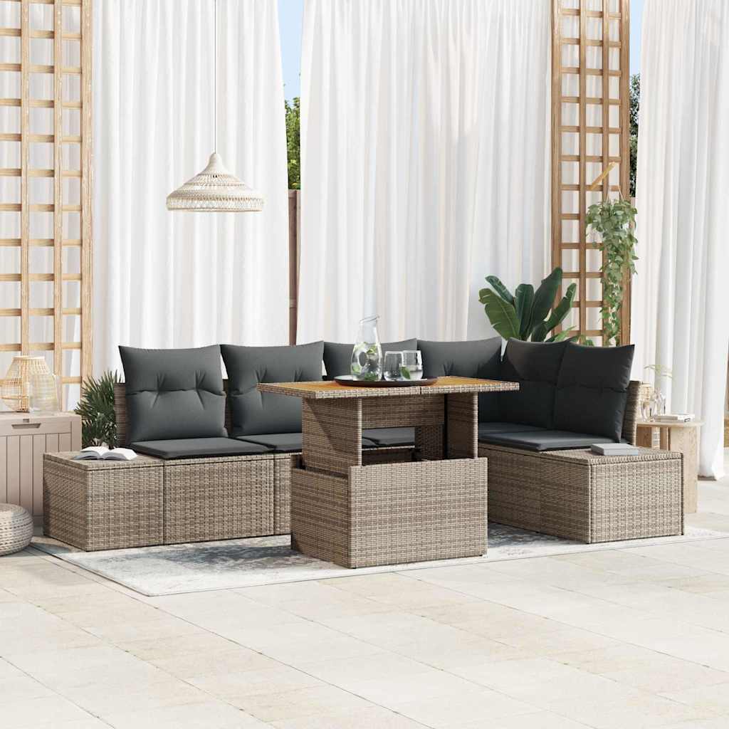 Garten-Sofa-Set mit Speicher 6 pcs Schwarz Poly Rattan