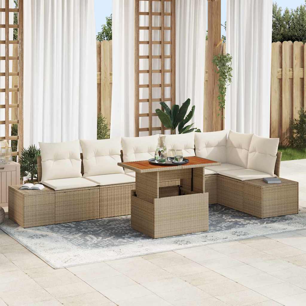 Garten-Sofa-Set mit Speicher 7 pcs Schwarz Poly Rattan