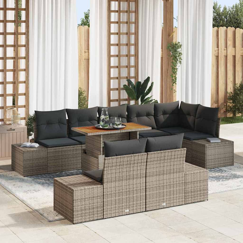 Garten-Sofa-Set mit Speicher 9 pcs Schwarz Poly Rattan