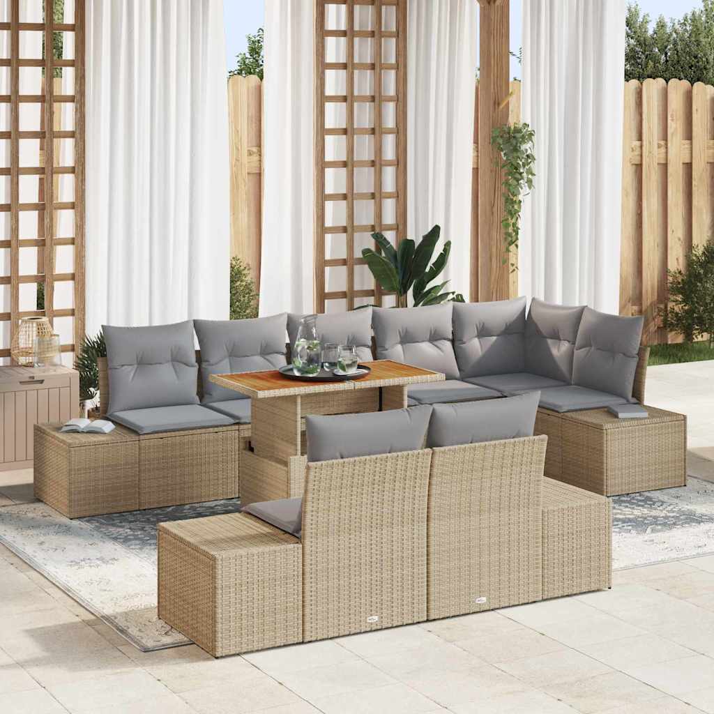 Garten-Sofa-Set mit Speicher 9 pcs Schwarz Poly Rattan