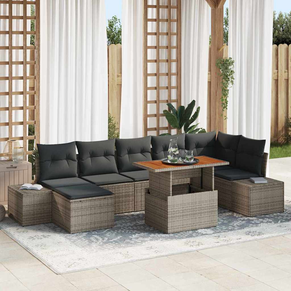 Garten-Sofa-Set mit Speicher 8 pcs Schwarz Poly Rattan