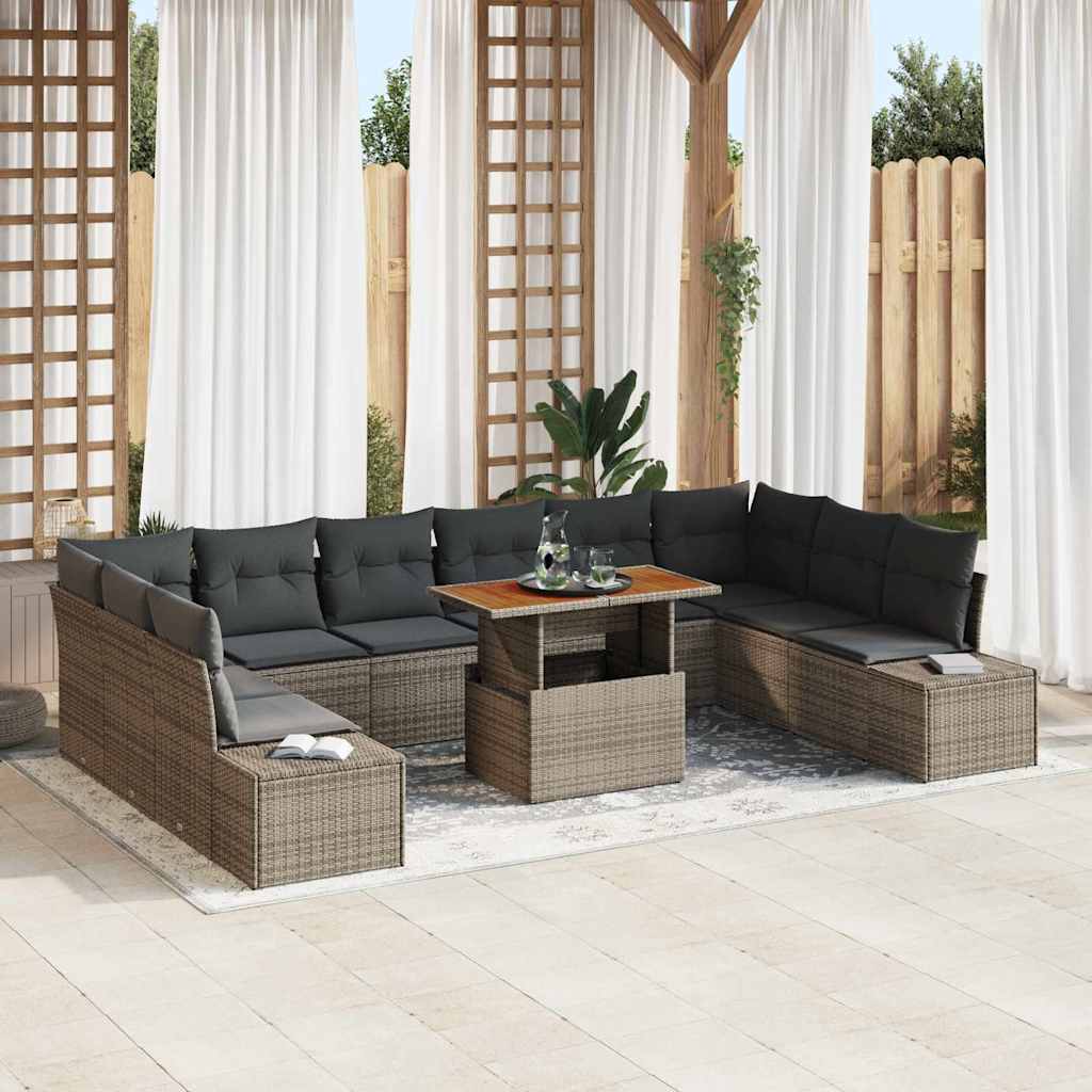 Garten-Sofa-Set mit Speicher 11 pcs Schwarz Poly Rattan