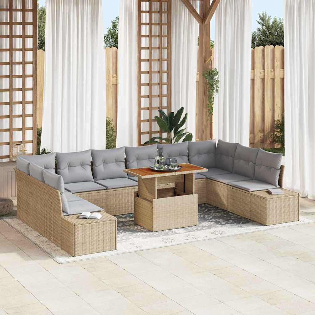 Garten-Sofa-Set mit Speicher 11 pcs Schwarz Poly Rattan