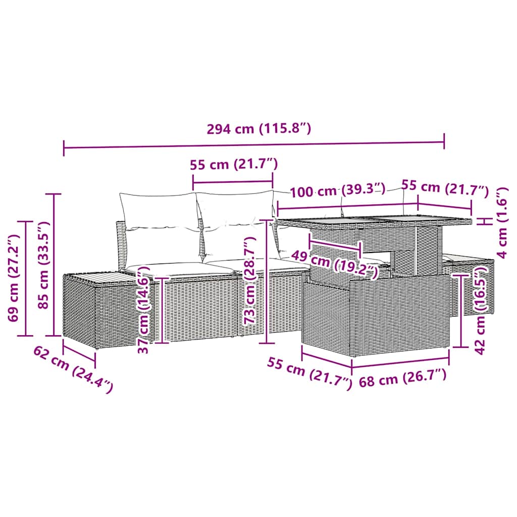 Garten-Sofa-Set mit Speicher 5 pcs Schwarz Poly Rattan