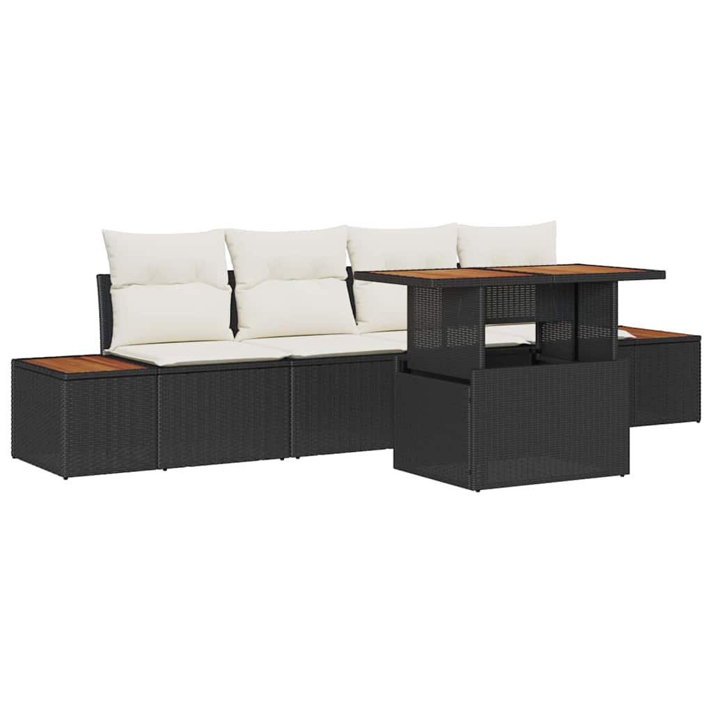 Garten-Sofa-Set mit Speicher 5 pcs Schwarz Poly Rattan