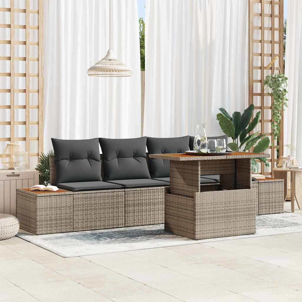 Garten-Sofa-Set mit Speicher 5 pcs Schwarz Poly Rattan