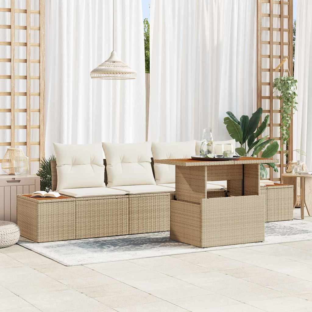 Garten-Sofa-Set mit Speicher 5 pcs Schwarz Poly Rattan