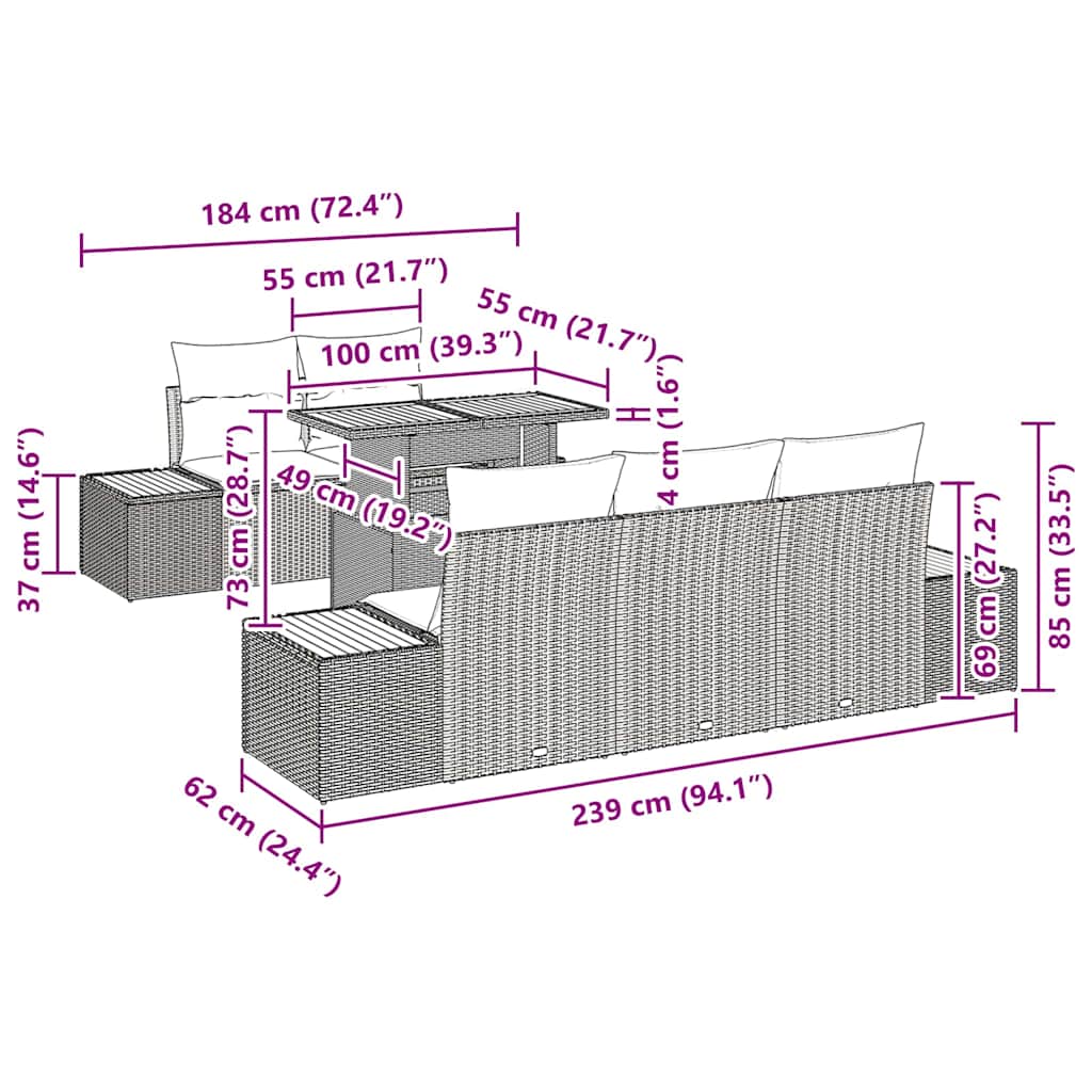 Garten-Sofa-Set mit Speicher 6 pcs Schwarz Poly Rattan