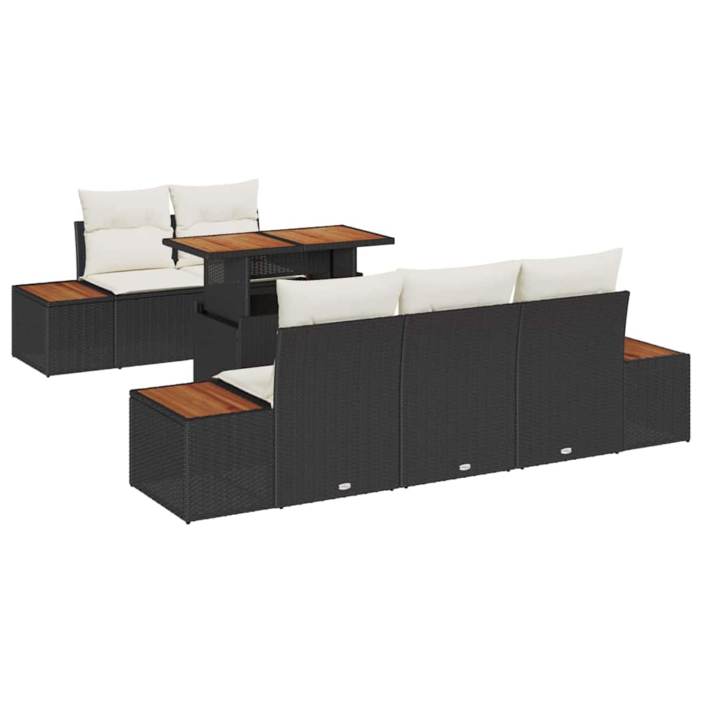 Garten-Sofa-Set mit Speicher 6 pcs Schwarz Poly Rattan