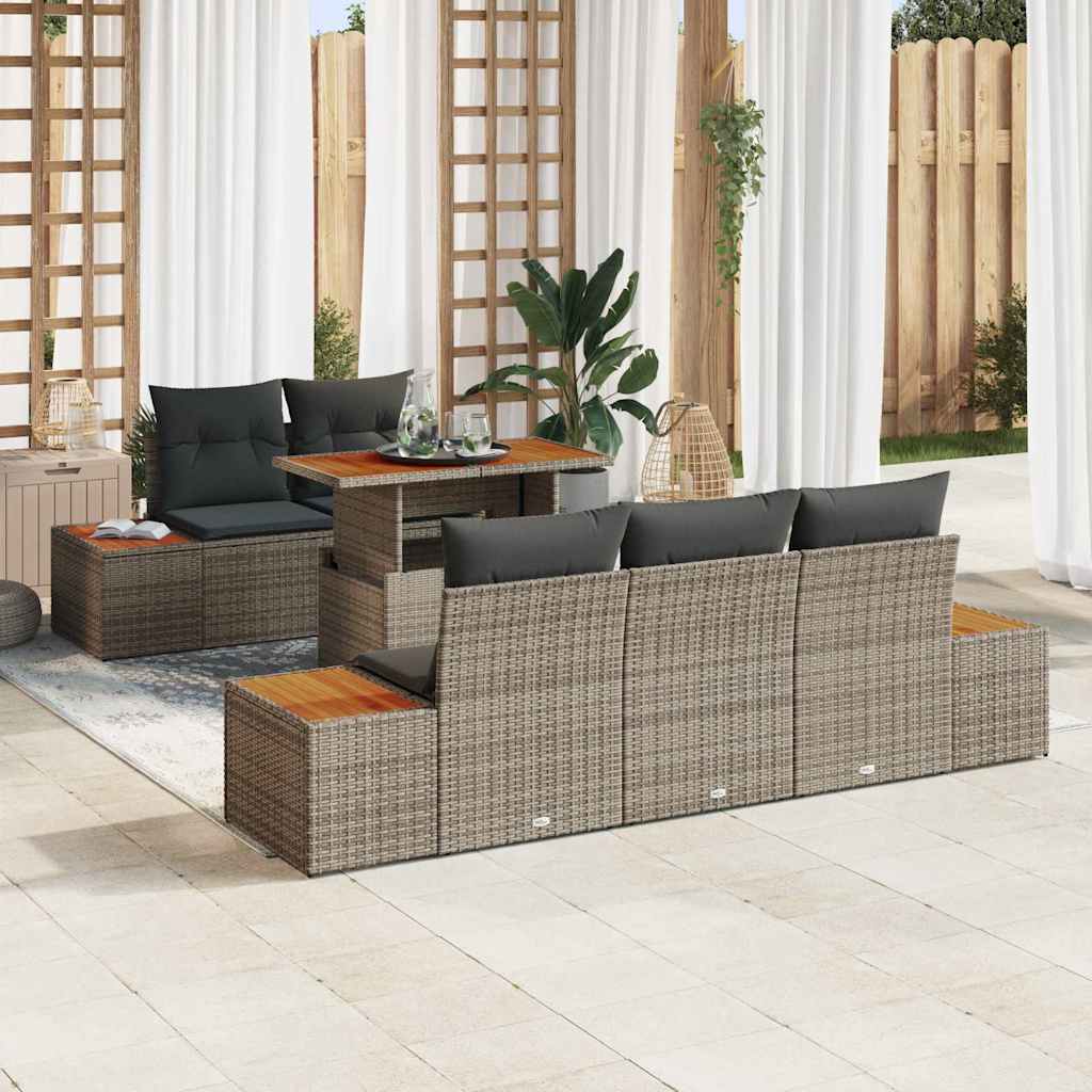 Garten-Sofa-Set mit Speicher 6 pcs Schwarz Poly Rattan