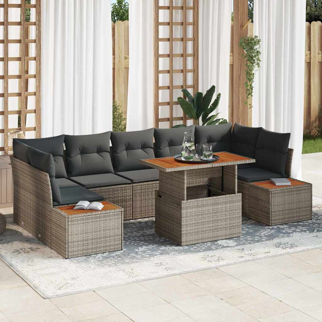 Garten-Sofa-Set mit Speicher 8 pcs Schwarz Poly Rattan