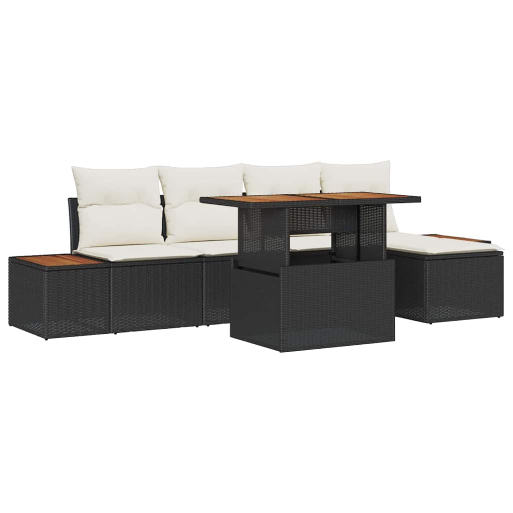 Garten-Sofa-Set mit Speicher 6 pcs Schwarz Poly Rattan