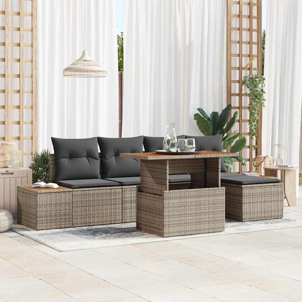 Garten-Sofa-Set mit Speicher 6 pcs Schwarz Poly Rattan
