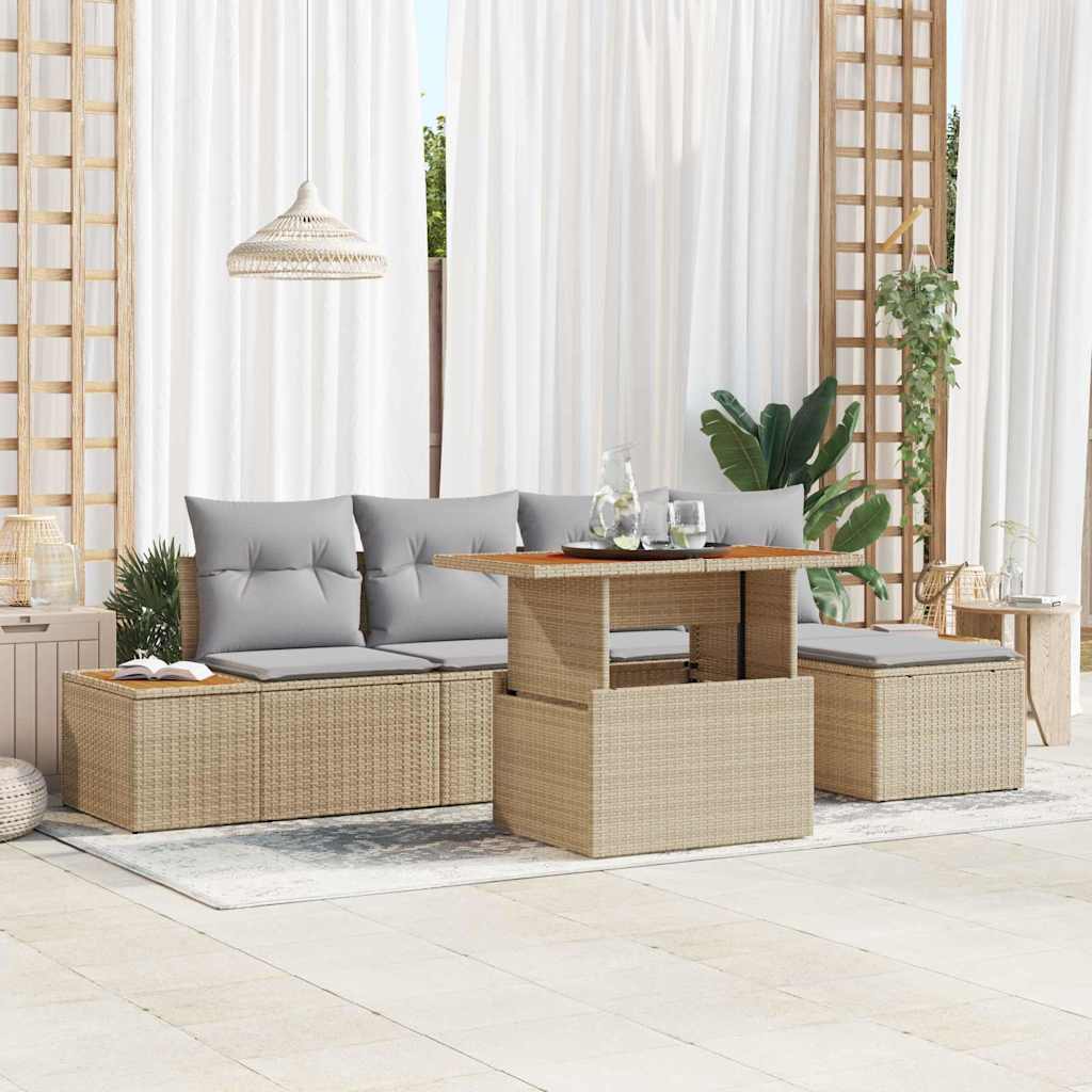 Garten-Sofa-Set mit Speicher 6 pcs Schwarz Poly Rattan