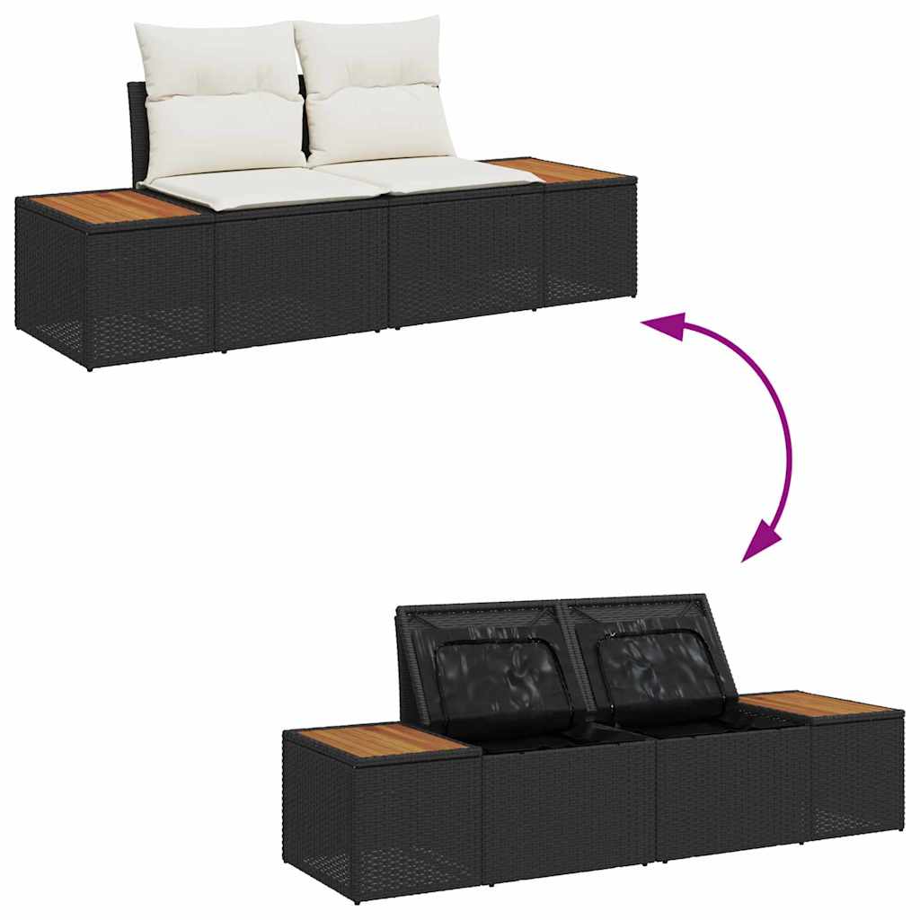 Garten-Sofa-Set mit Speicher 6 pcs Schwarz Poly Rattan