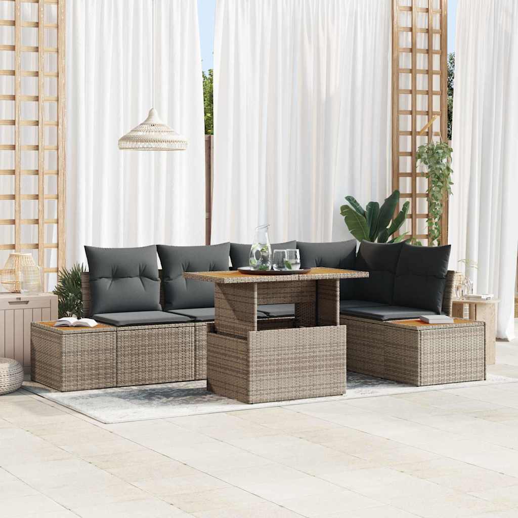 Garten-Sofa-Set mit Speicher 6 pcs Schwarz Poly Rattan