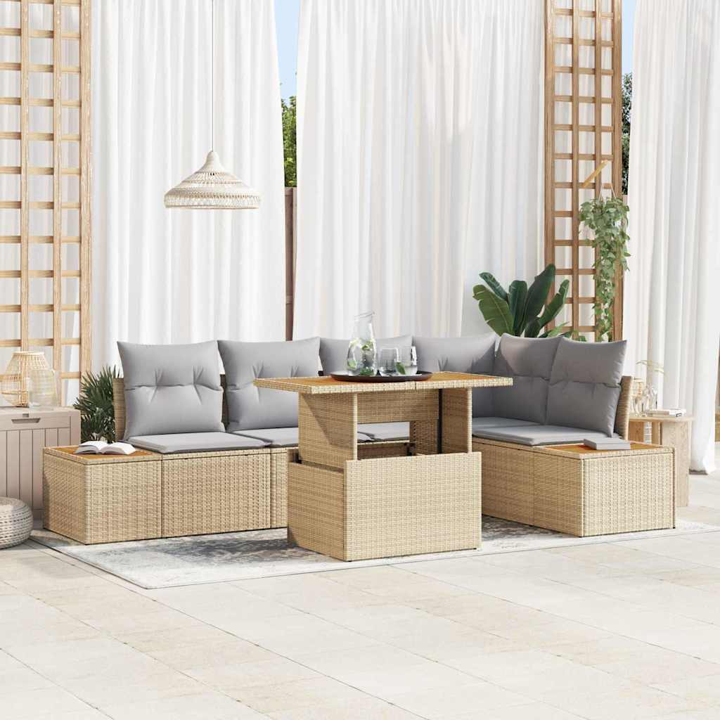 Garten-Sofa-Set mit Speicher 6 pcs Schwarz Poly Rattan