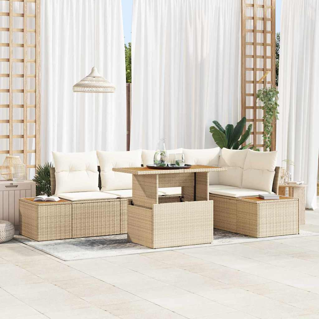 Garten-Sofa-Set mit Speicher 6 pcs Schwarz Poly Rattan