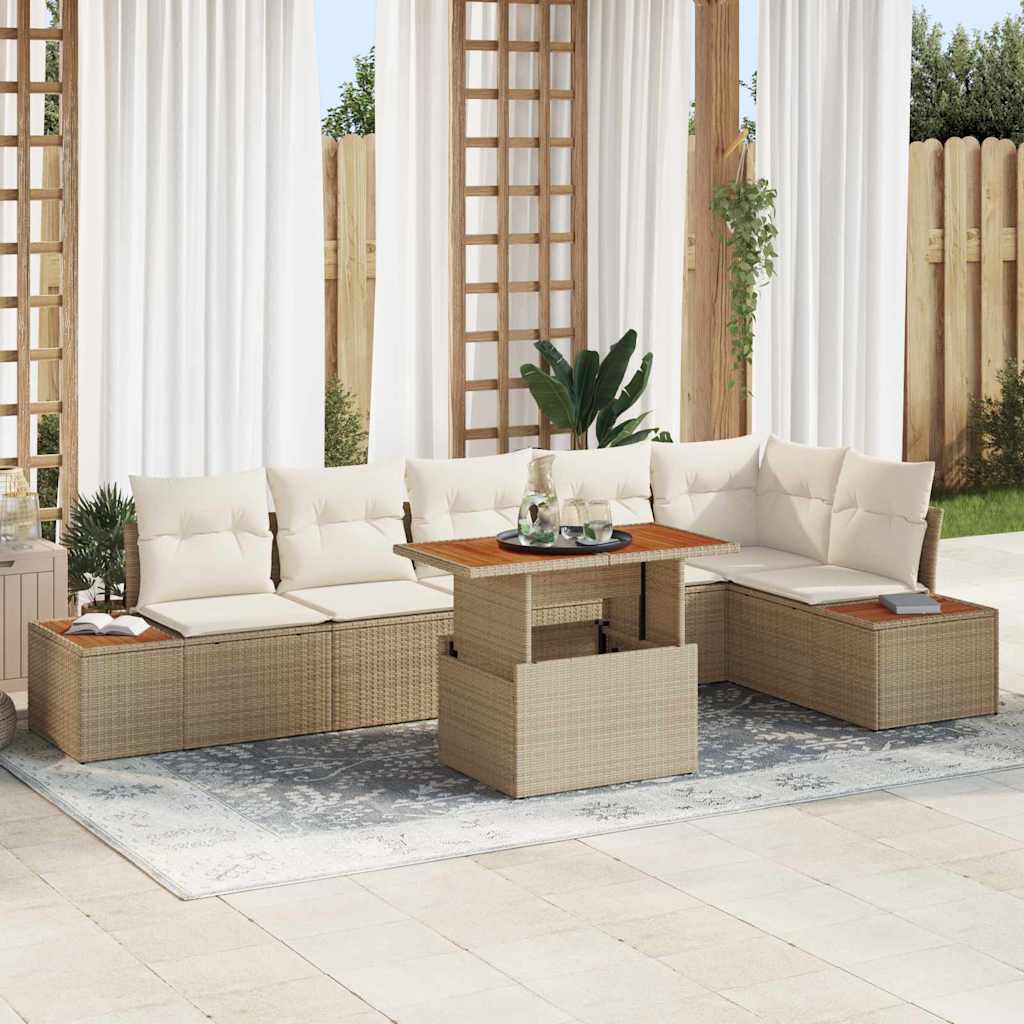 Garten-Sofa-Set mit Speicher 7 pcs Schwarz Poly Rattan