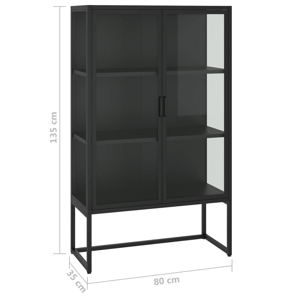 vidaXL Highboard Schwarz 80x35x135 cm Stahl und Gehärtetes Glas