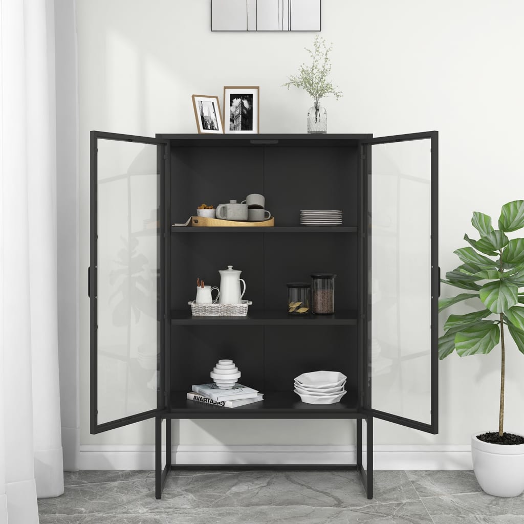 vidaXL Highboard Schwarz 80x35x135 cm Stahl und Gehärtetes Glas