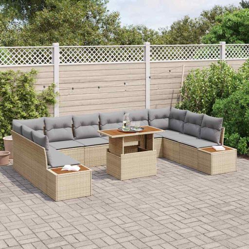 Garten-Sofa-Set mit Speicher 11 pcs Schwarz Poly Rattan