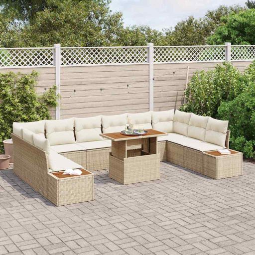 Garten-Sofa-Set mit Speicher 11 pcs Schwarz Poly Rattan