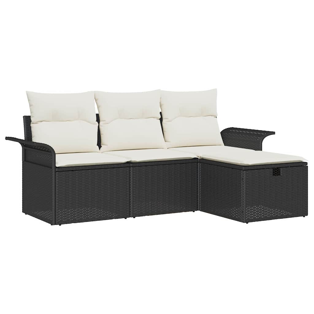 vidaXL Garten-Sofa-Set mit Kissen 4 pcs Schwarz und Creme Poly Rattan
