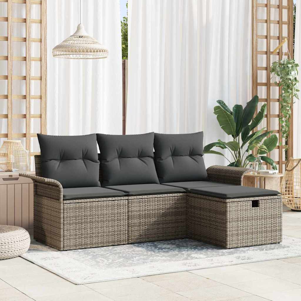 Garten-Sofa-Set mit Kissen 4 pcs Schwarz und Creme Poly Rattan