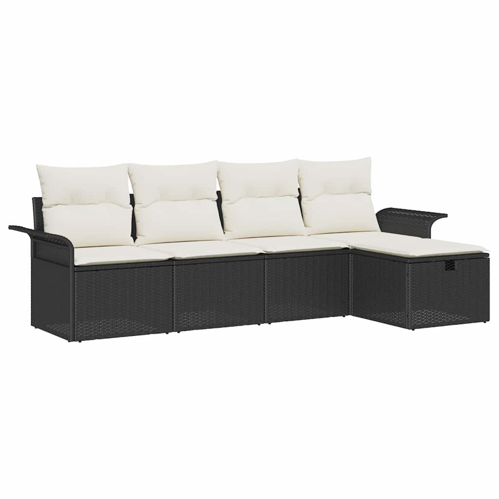 vidaXL Garten-Sofa-Set mit Kissen 5 pcs Schwarz und Creme Poly-Rattan